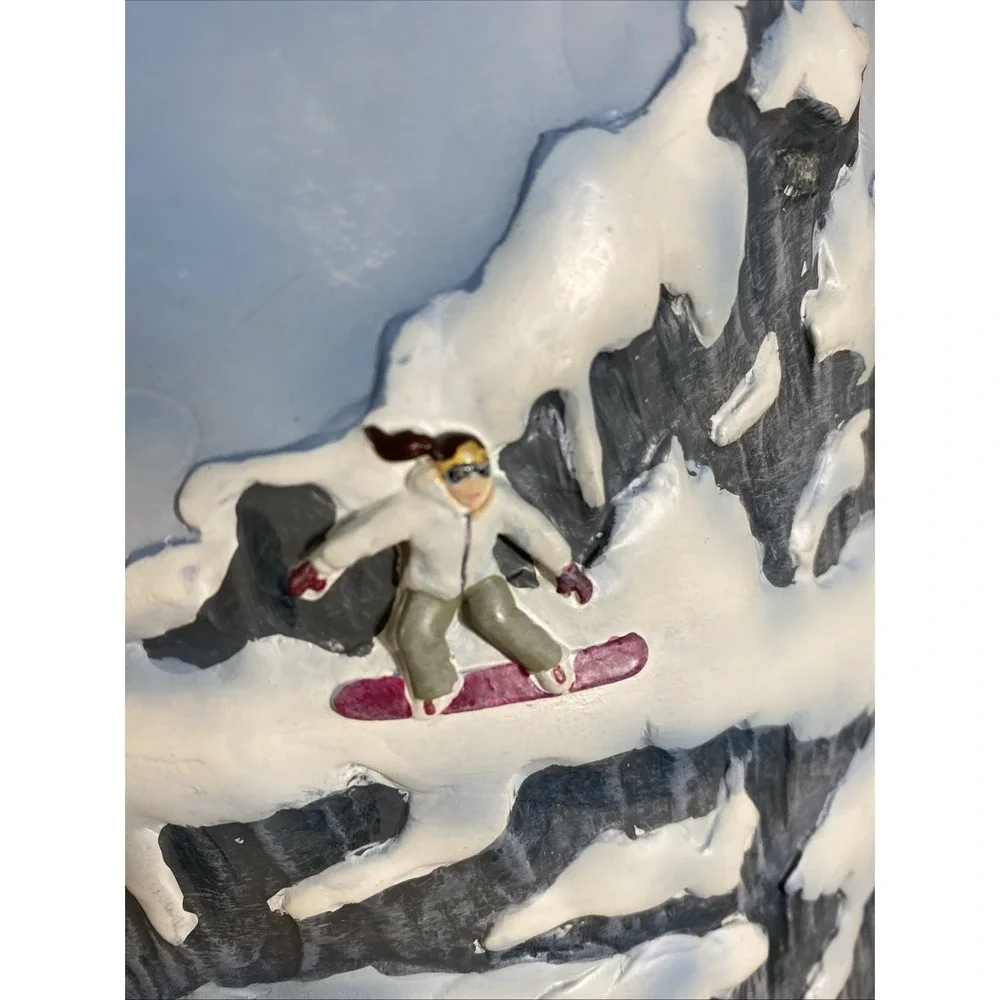 Christmas Wastebasket‎ Hand-Painted Skiing Mountains Indoor Trash Can Resin